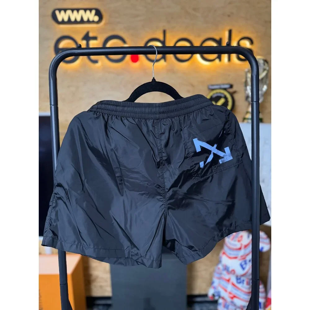 Off-White Men’s Logo Print Swim Shorts – Black/Blue – Size XL – New With Tags